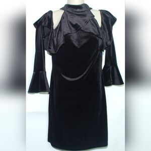 Black ROMEO & JULIET couture Size,M Black Velvet, Cold Shoulder Dress
